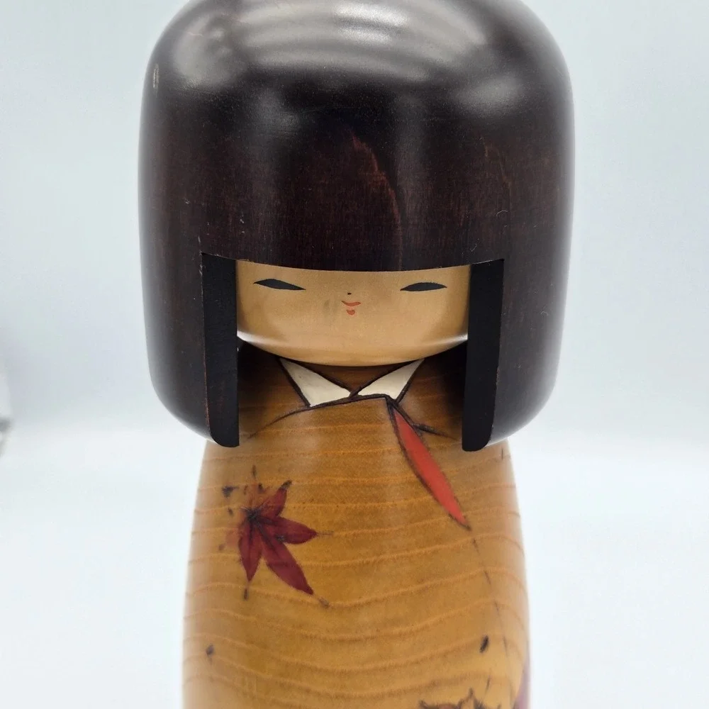 USABURO Kokeshi Doll Golden Autumn Zelkova Wood Japan Large 10.5